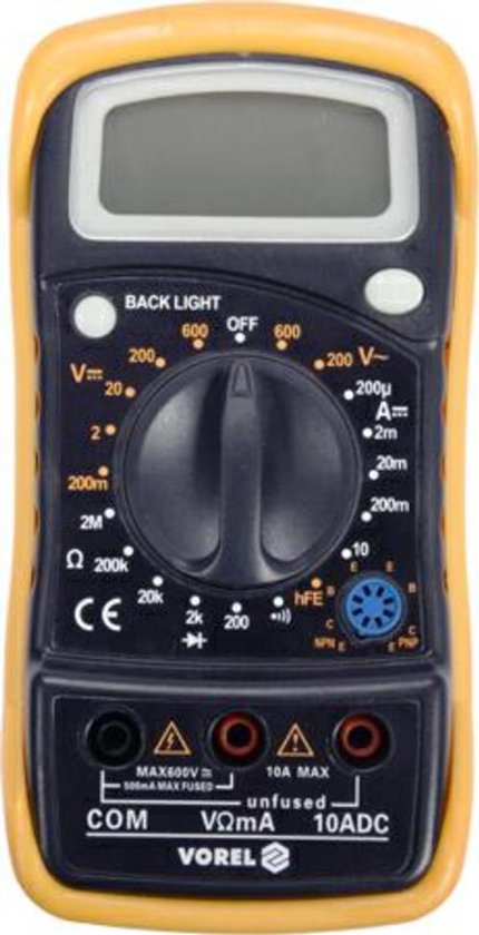 Vorel 81773 - Digitale Multimeter - Universele Universeelmeter - Spanningsmeter - AC/DC 600V - 10A - hFE Transistortest