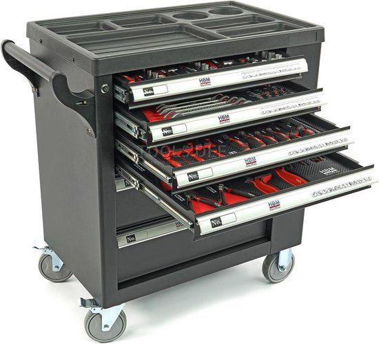 154 Delige Premium Gevulde gereedschapswagen Met Deur en Carbon Inlays- ZWART