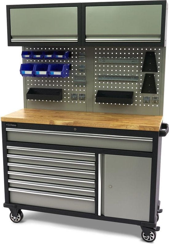 136 Cm. Professionele Verrijdbare Werkbank Met Kastenwand en Accessoires