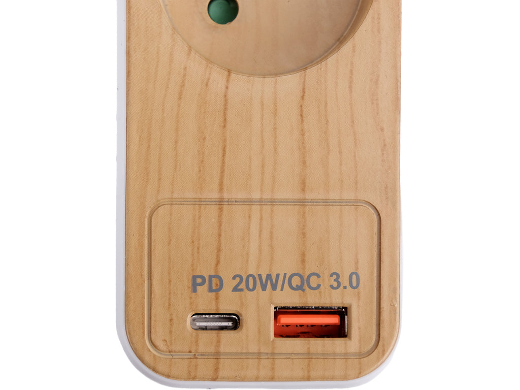Power Strip USB Wood With Ground 3S 1.4M