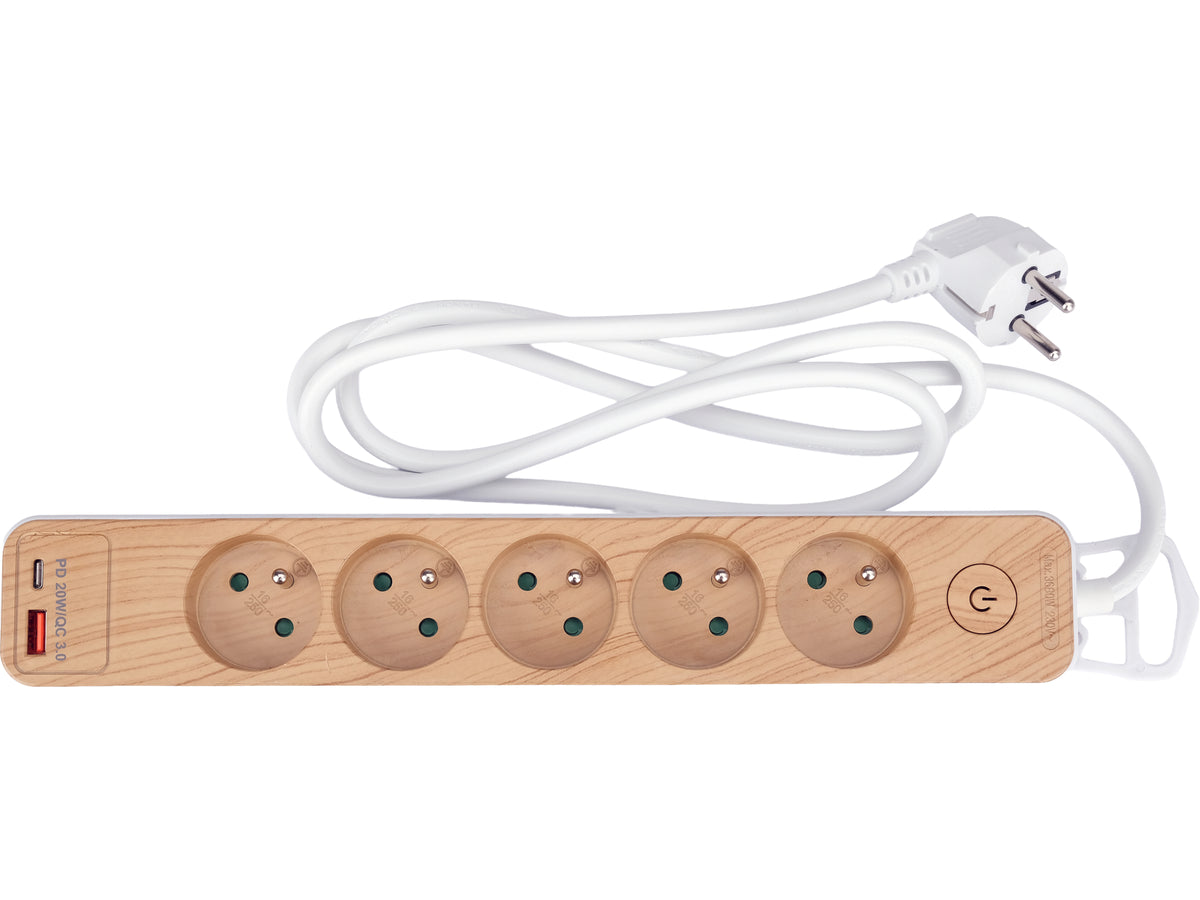 Power Strip USB Wood With Ground 5S 1.4M