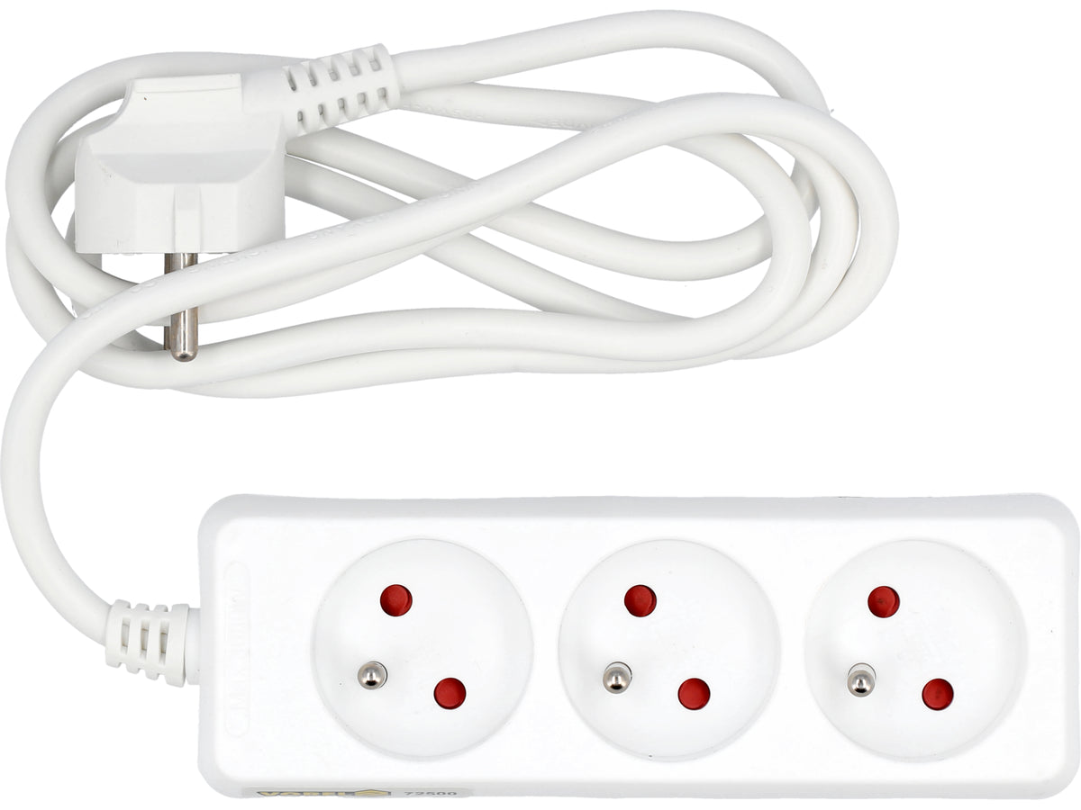 Elektrische Verlengkabel, Wit, 3 Stopcontact Met Aarding, 1,5M