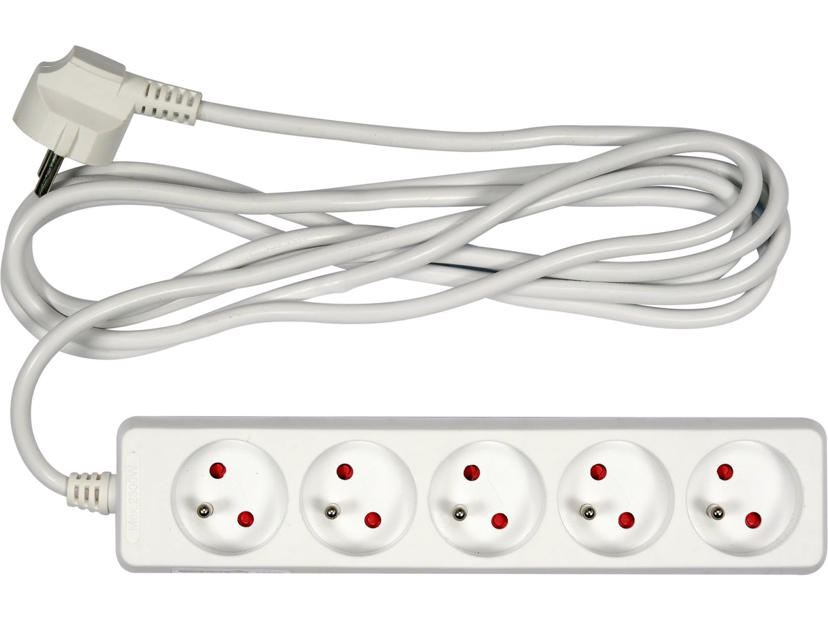 Elektrische Verlengkabel, Wit, 5 Stopcontact Met Aarding, 3M