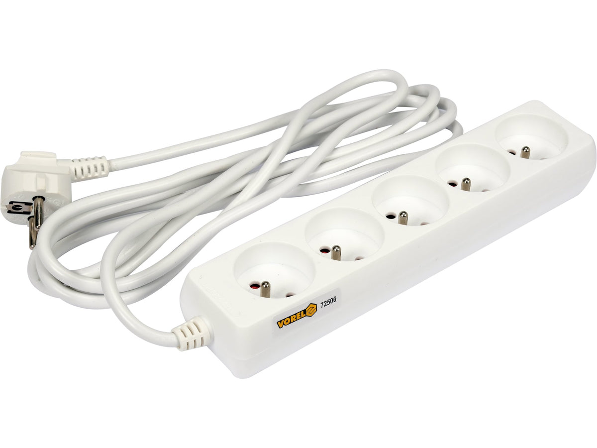 Elektrische Verlengkabel, Wit, 5 Stopcontact Met Aarding, 3M
