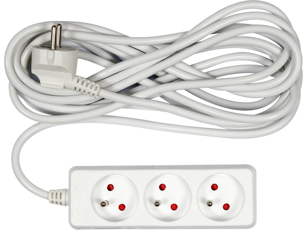 Elektrische Verlengkabel, Wit, 3 Stopcontact Met Aarding, 5M