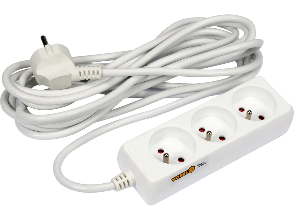 Elektrische Verlengkabel, Wit, 3 Stopcontact Met Aarding, 5M