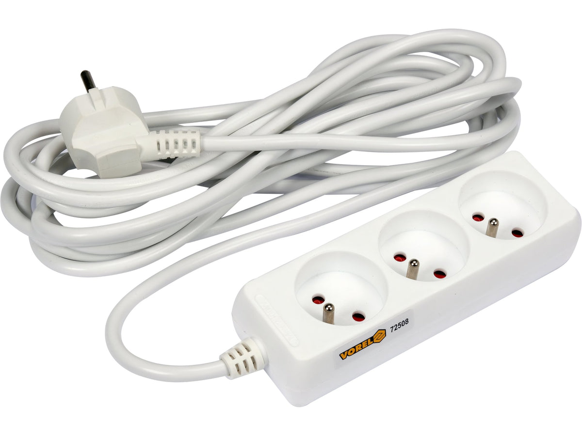 Elektrische Verlengkabel, Wit, 3 Stopcontact Met Aarding, 5M