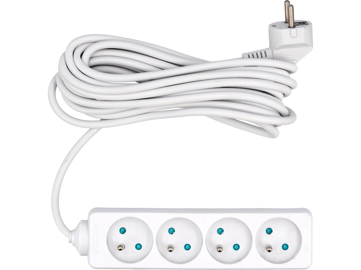 Elektrische Verlengkabel, Wit, 4 Stopcontact Met Aarding, 5M