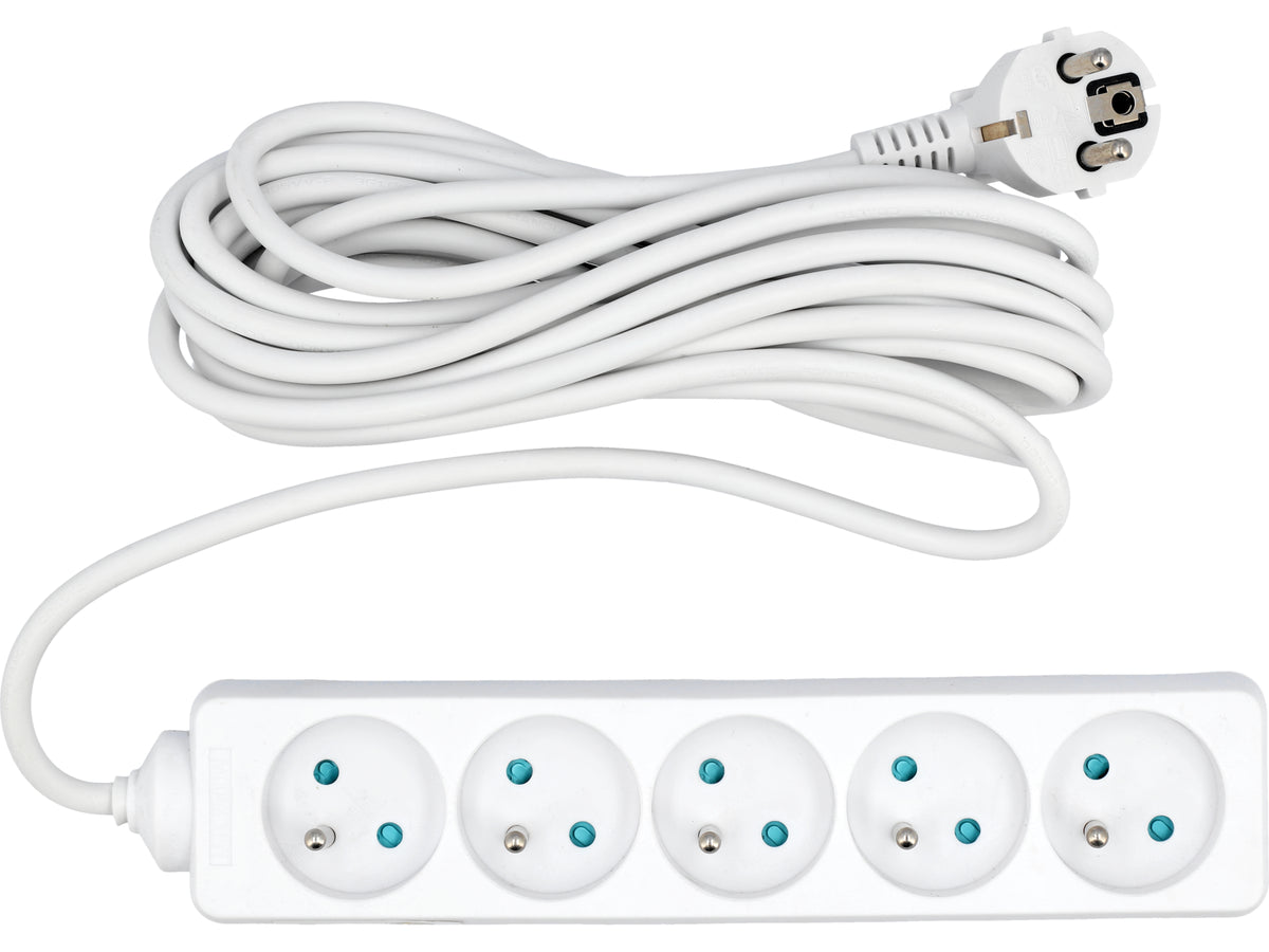 Elektrische Verlengkabel, Wit, 5 Stopcontact Met Aarding, 5M