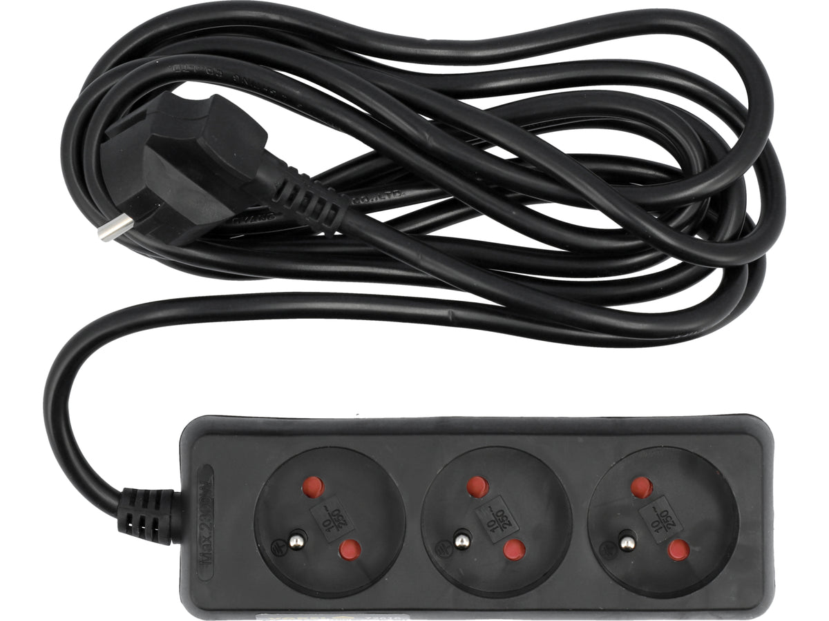Elektrische Verlengkabel, Zwart, 3 Stopcontact Met Aarding, 3M