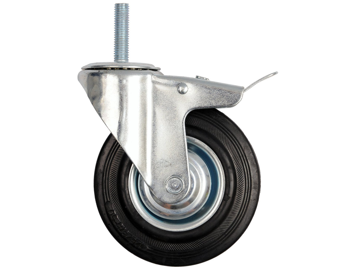 Stuurwiel 75MM Met Zwart Rubber, Rem En Schroefstang, Lager Gemonteerd