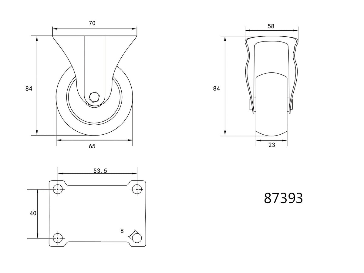 Vast Wiel Met Zwart Rubber 65MM