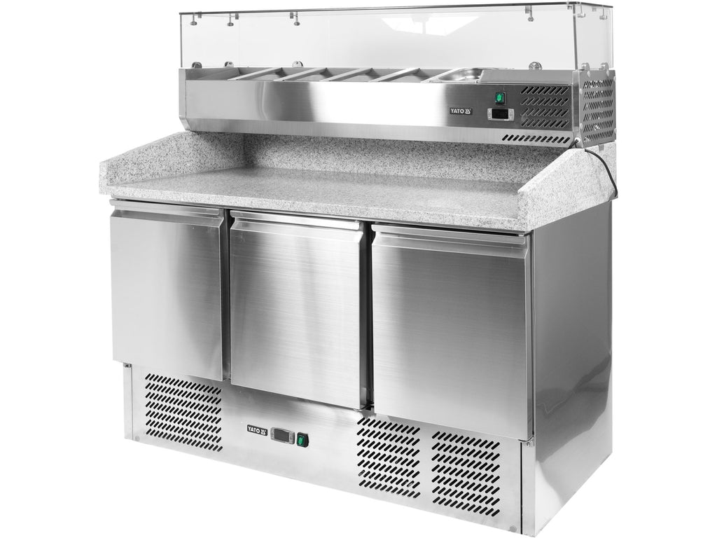 3-DEURS Gekoelde Pizzatafel Met Boven En Granieten Blad
