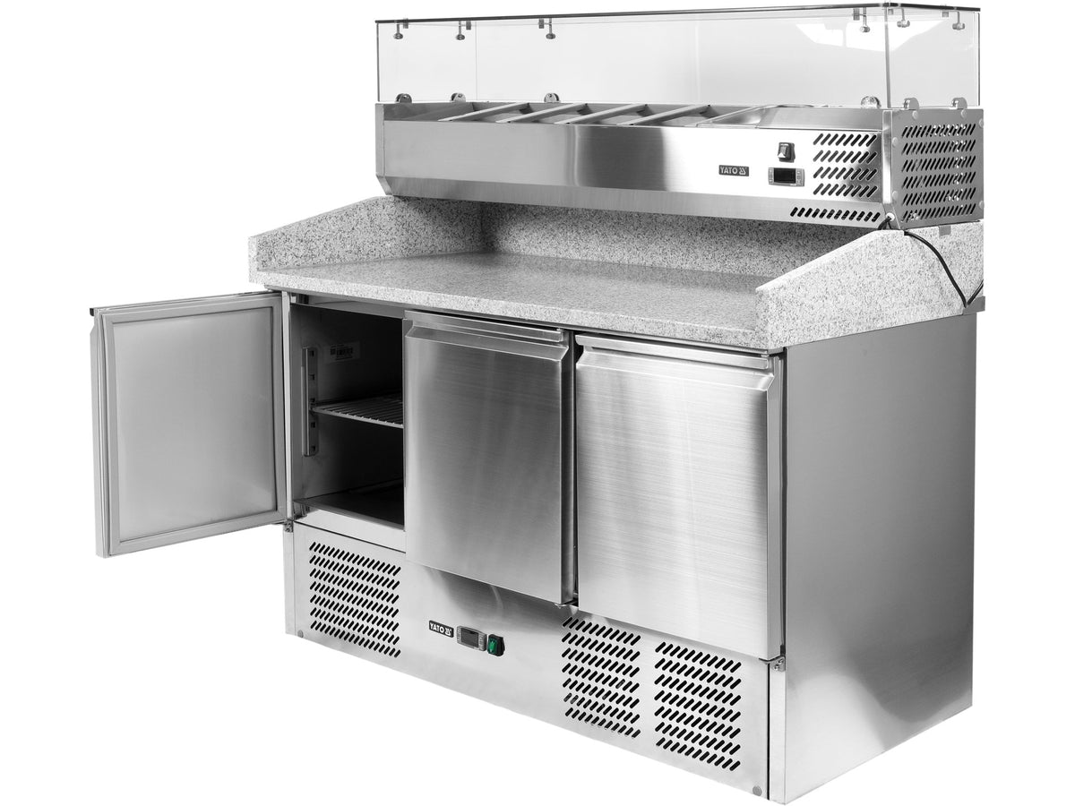 3-DEURS Gekoelde Pizzatafel Met Boven En Granieten Blad