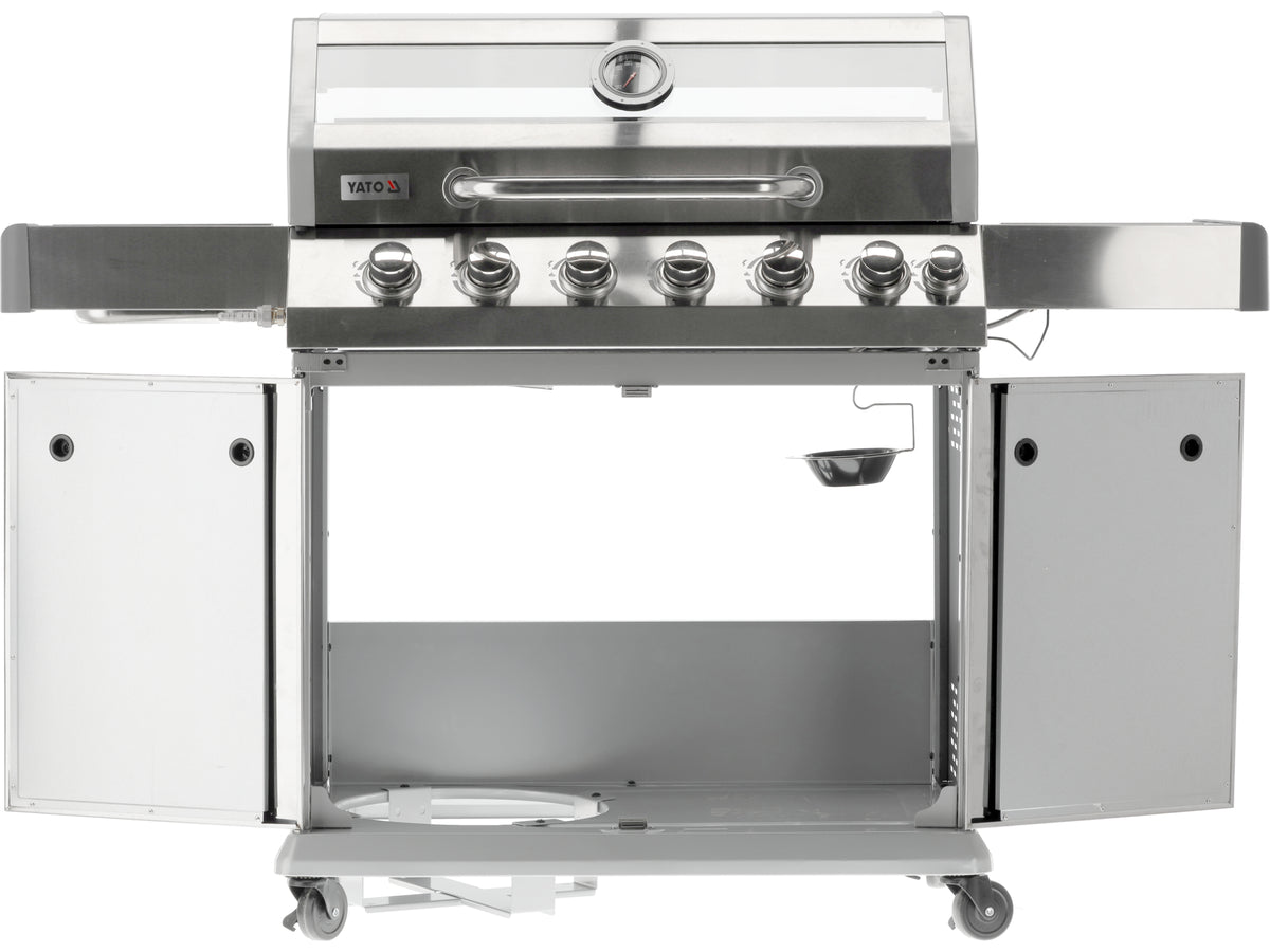 Itami 6+1 Gasgrill, Roestvrij Staal 20,5KW, Met Glas