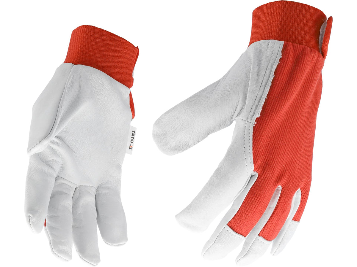 Werkhandschoenen Katoen/Leer Rood Maat. 8